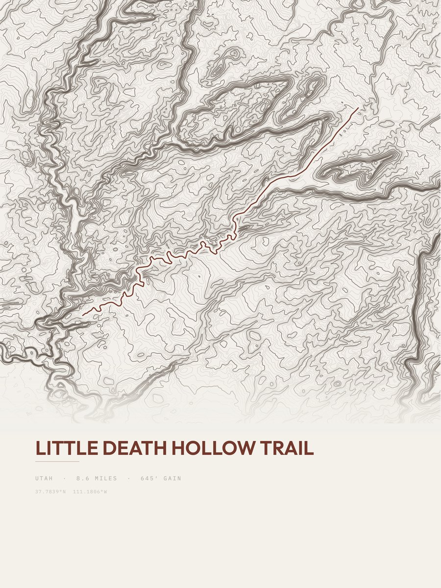 Little Death Hollow Trail Topographic print