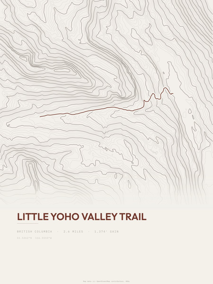 Little Yoho Valley Trail Topographic print