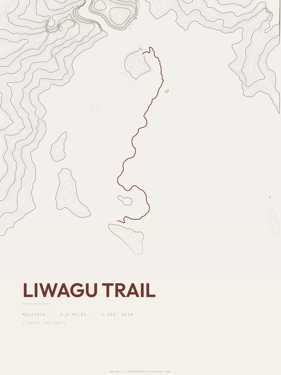 Liwagu Trail topographic trail print