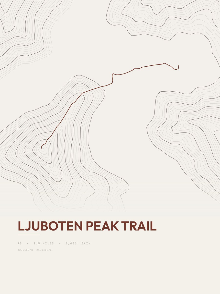 Ljuboten Peak Trail Topographic print