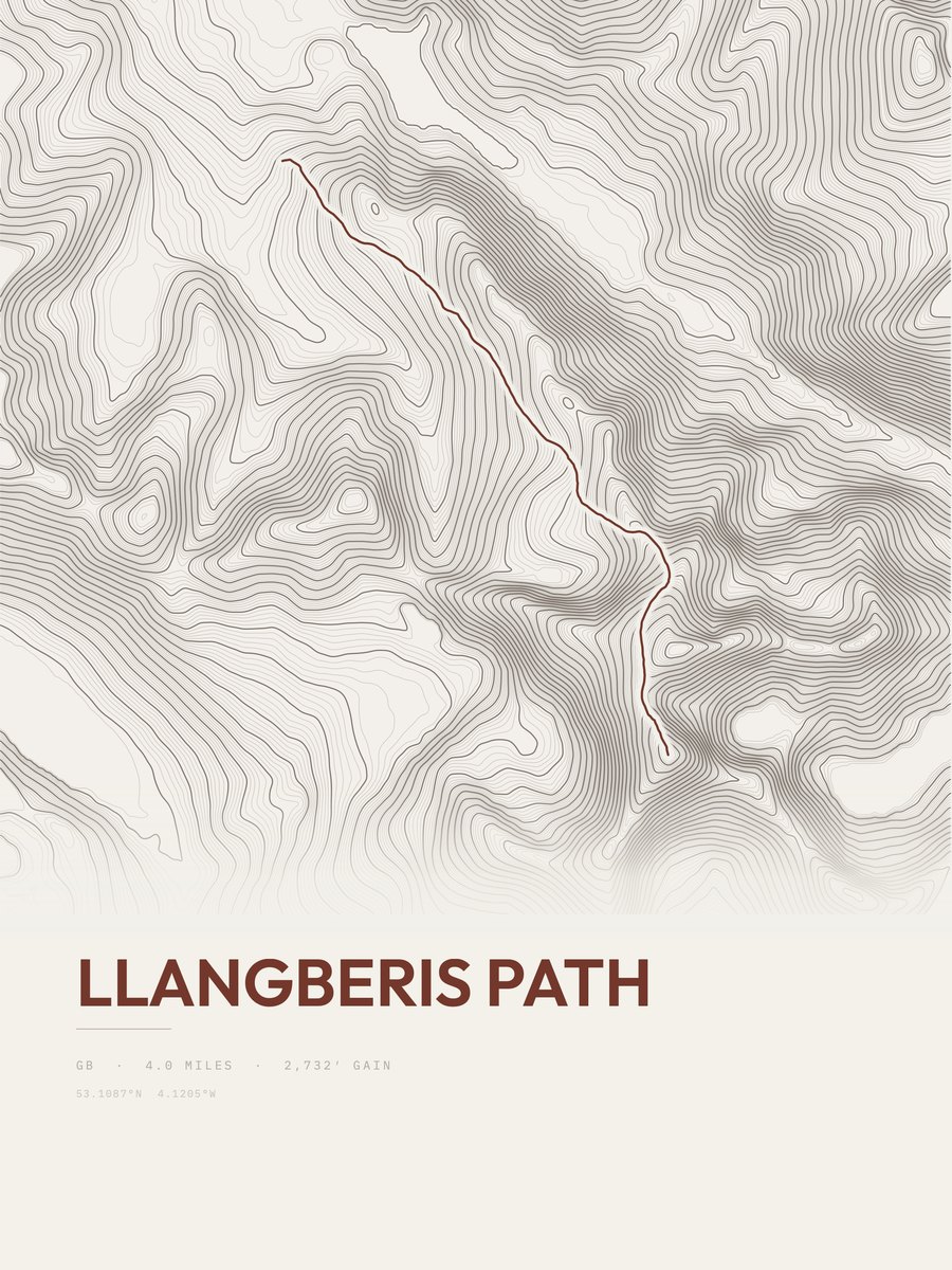 Llangberis Path topographic trail print