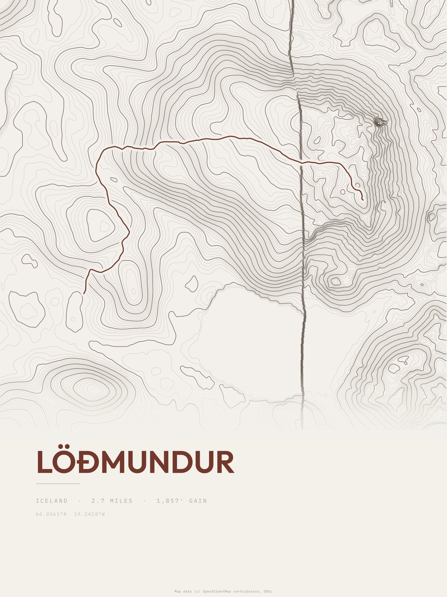 Löðmundur topographic trail print