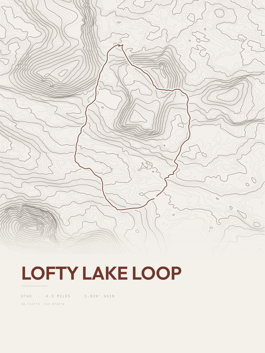 Lofty Lake Loop topographic trail print