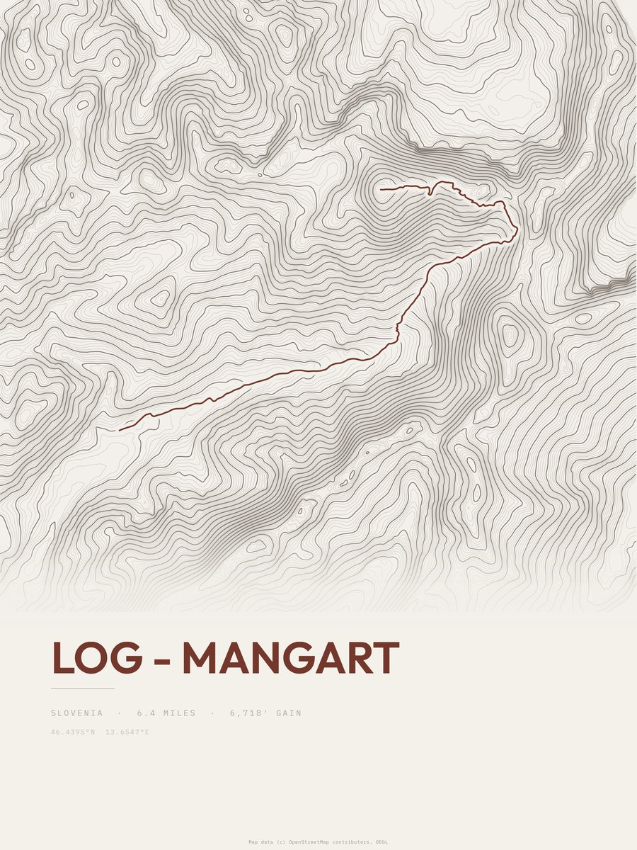 Log - Mangart topographic trail print