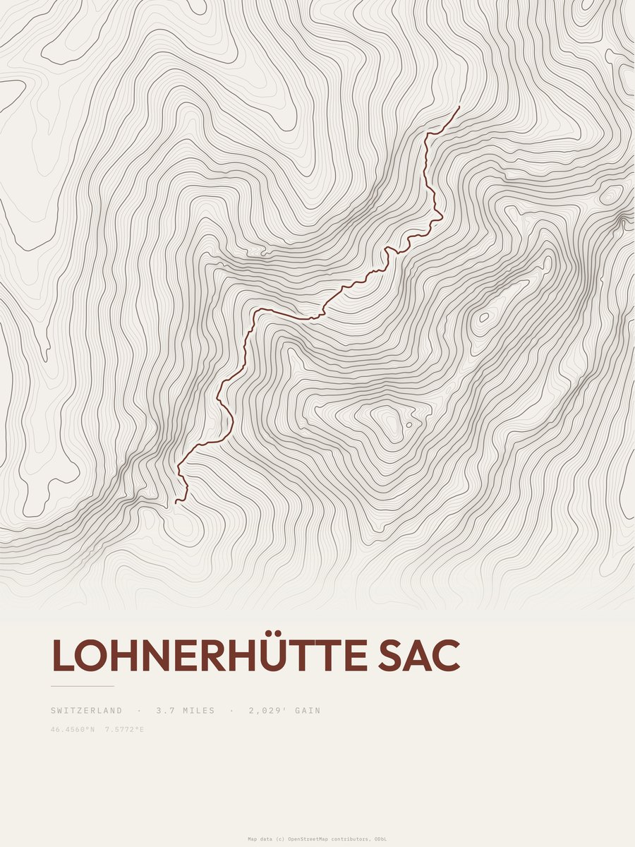 Lohnerhütte SAC topographic trail print