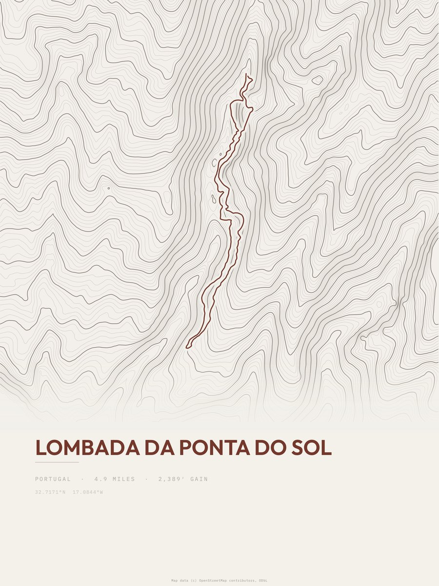 Lombada da Ponta do Sol topographic trail print