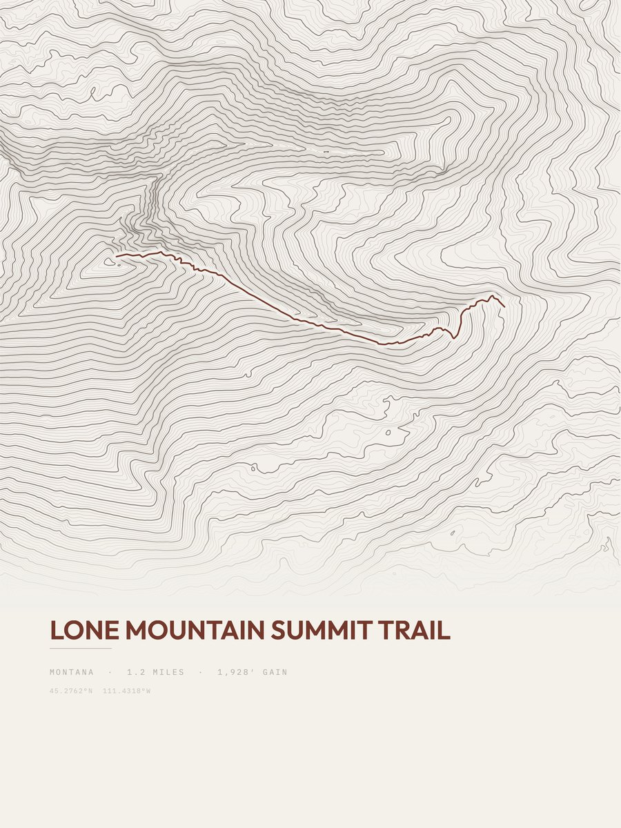 Lone Mountain Summit Trail topographic trail print