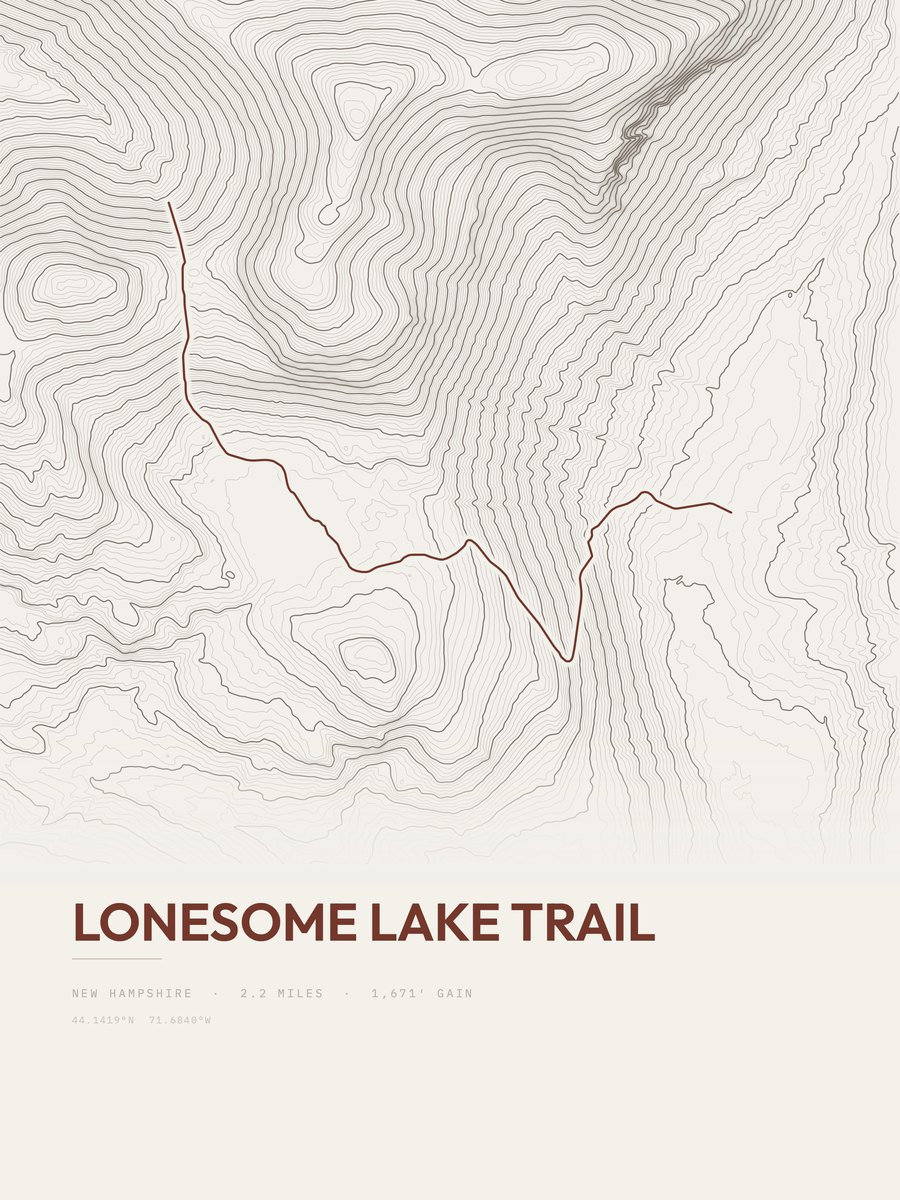 Lonesome Lake Trail topographic trail print