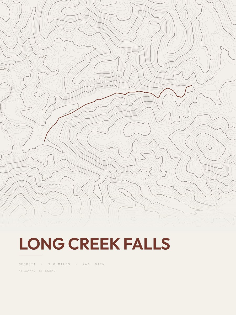 Long Creek Falls topographic trail print