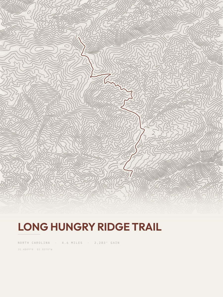 Long Hungry Ridge Trail Topographic print