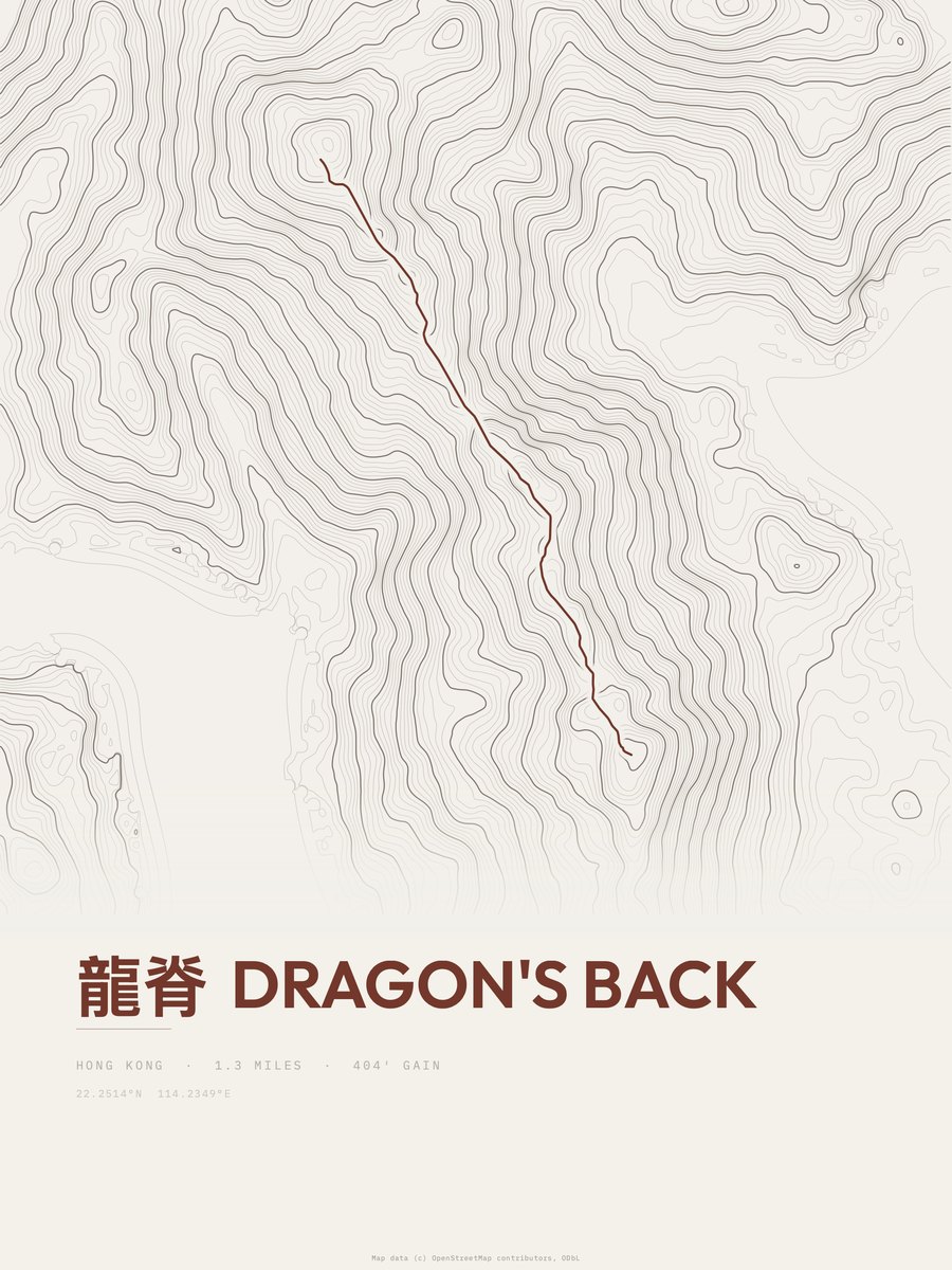 Dragon's Back topographic trail print