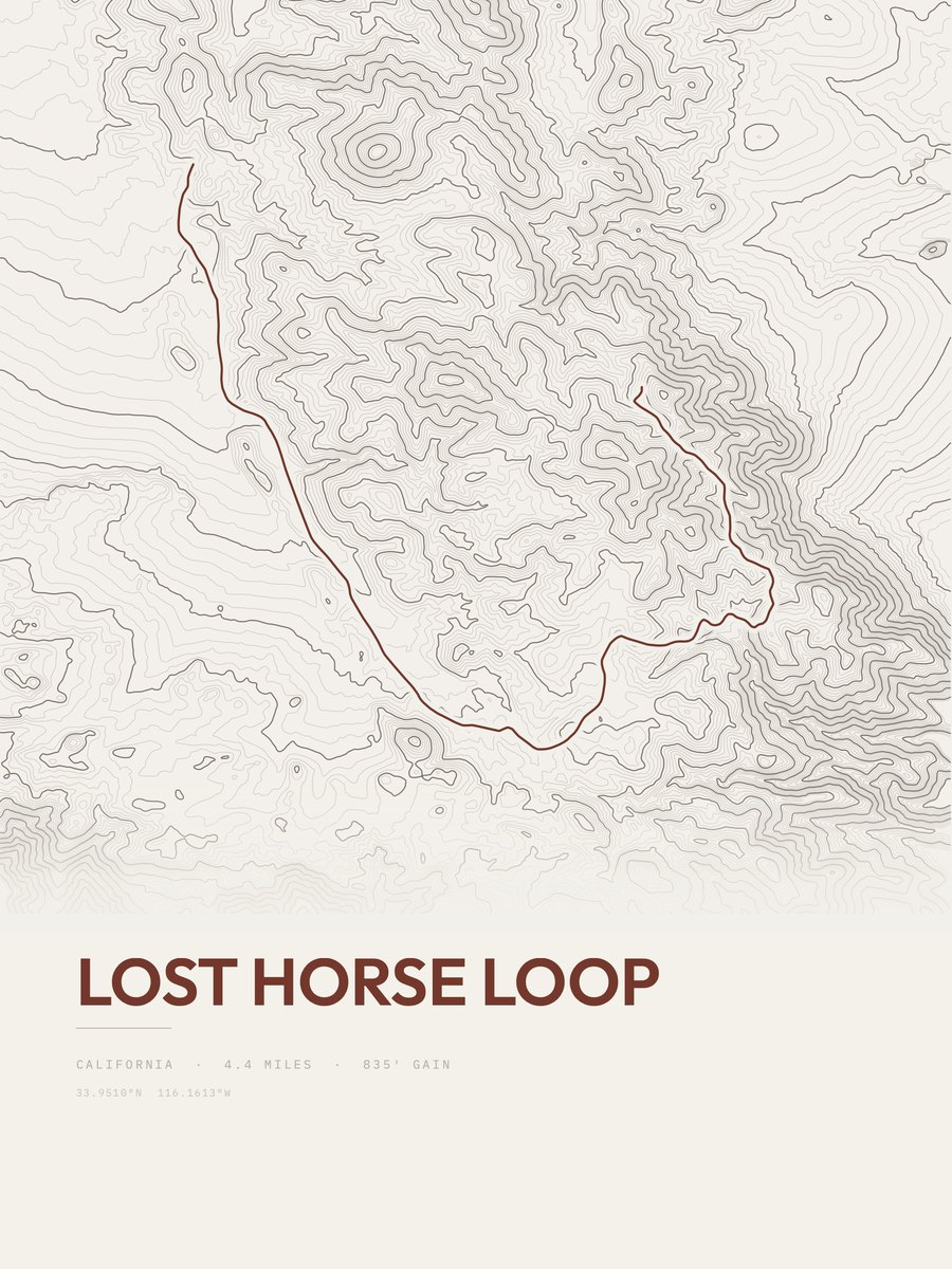 Lost Horse Loop topographic trail print