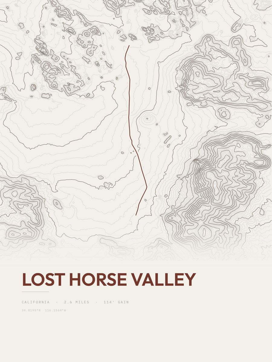 Lost Horse Valley topographic trail print