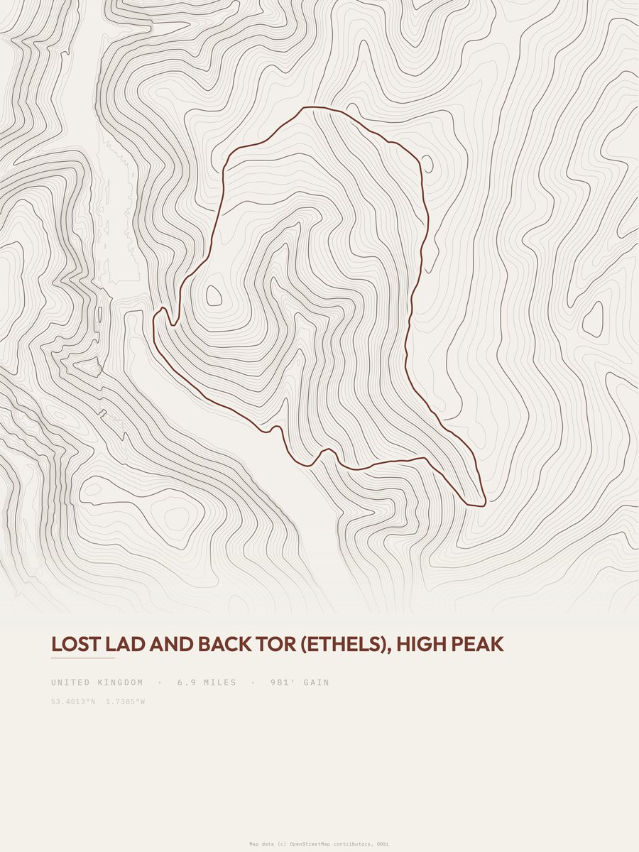 Lost Lad and Back Tor topographic trail print