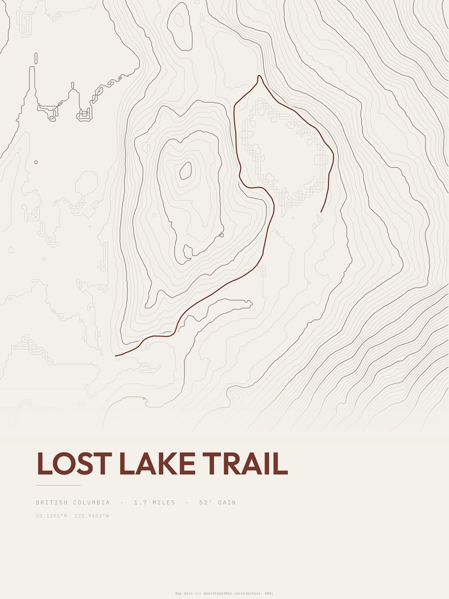 Lost Lake Trail topographic trail print
