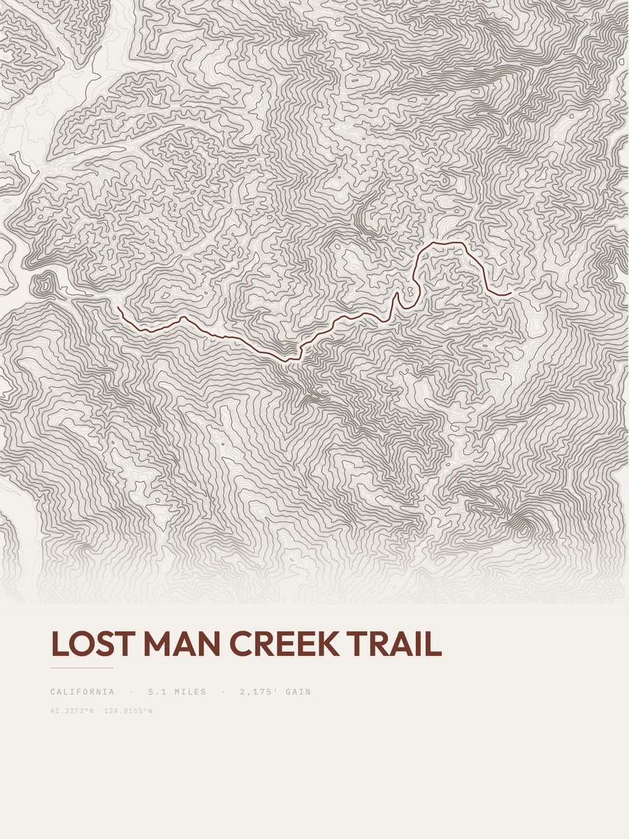 Lost Man Creek Trail topographic trail print