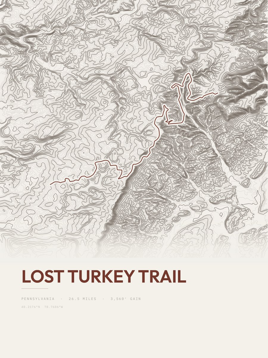 Lost Turkey Trail topographic trail print