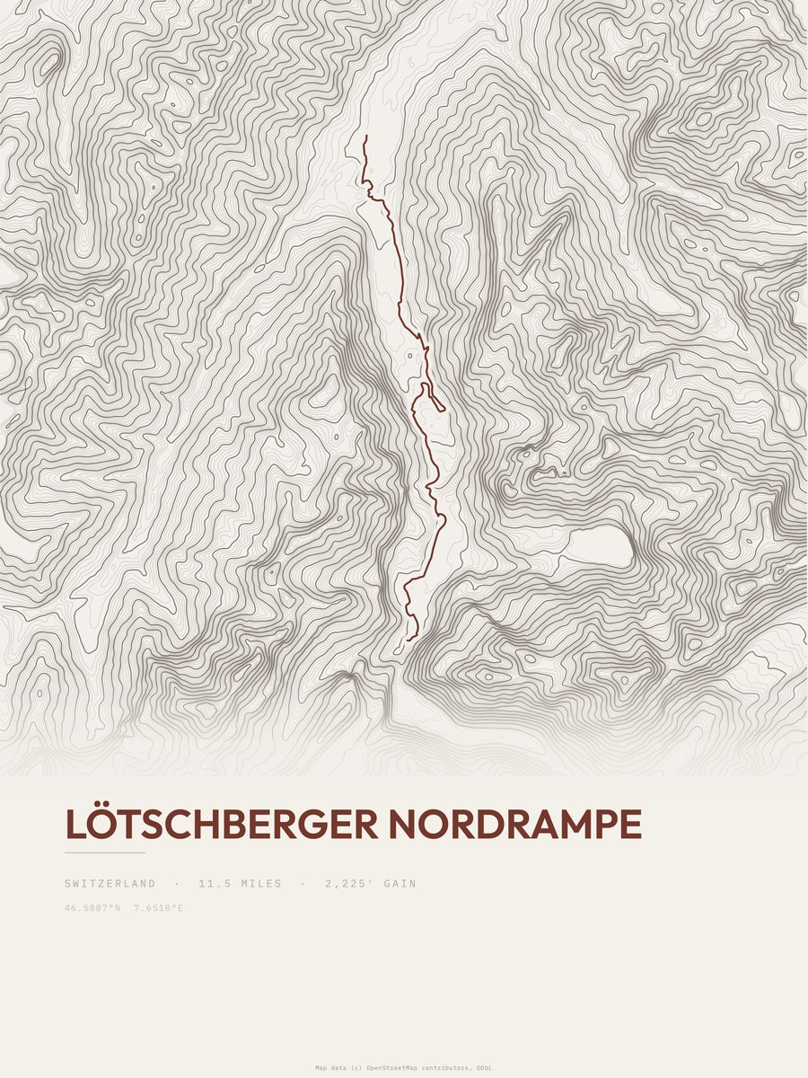 Lötschberger Nordrampe topographic trail print