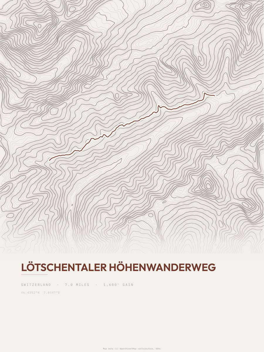 Lötschentaler Höhenwanderweg Topographic print