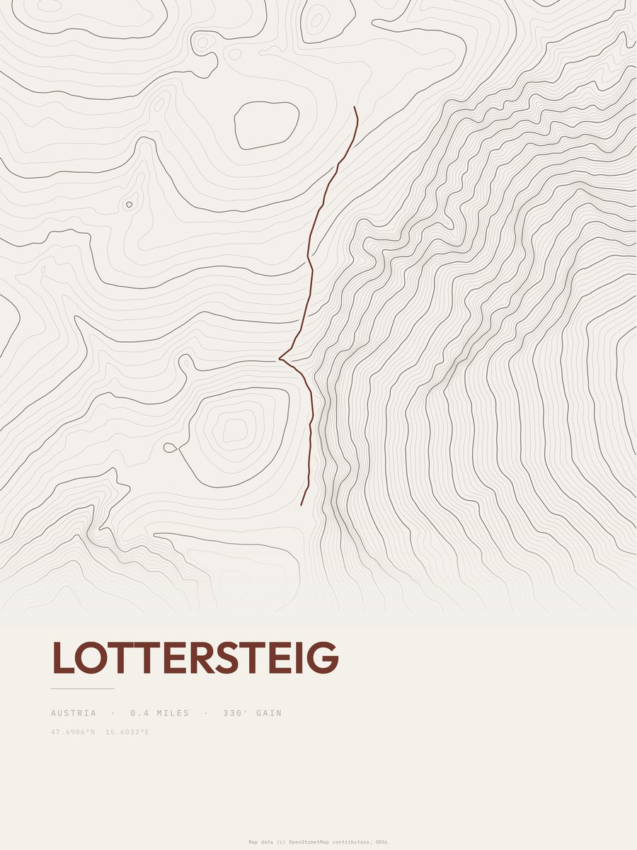 Lottersteig topographic trail print