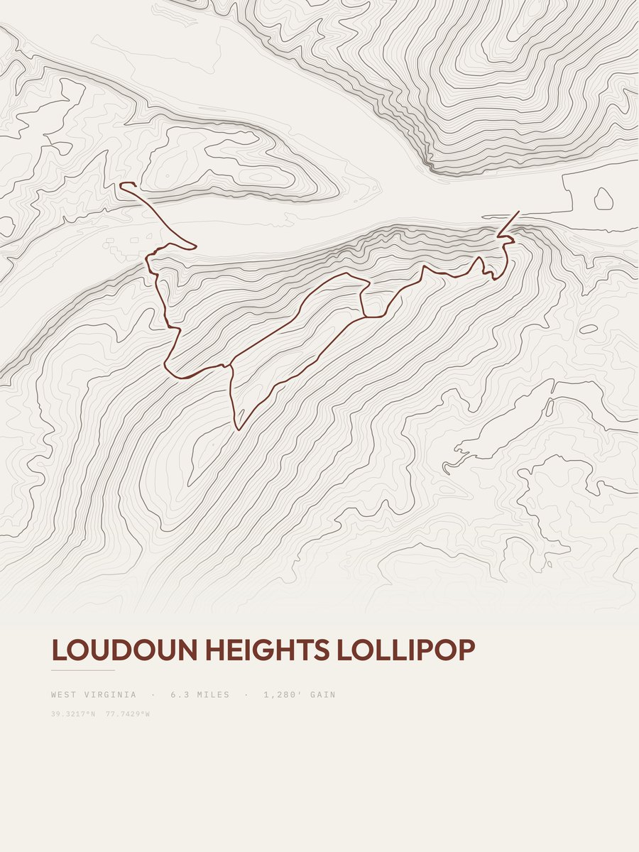 Loudoun Heights Lollipop topographic trail print