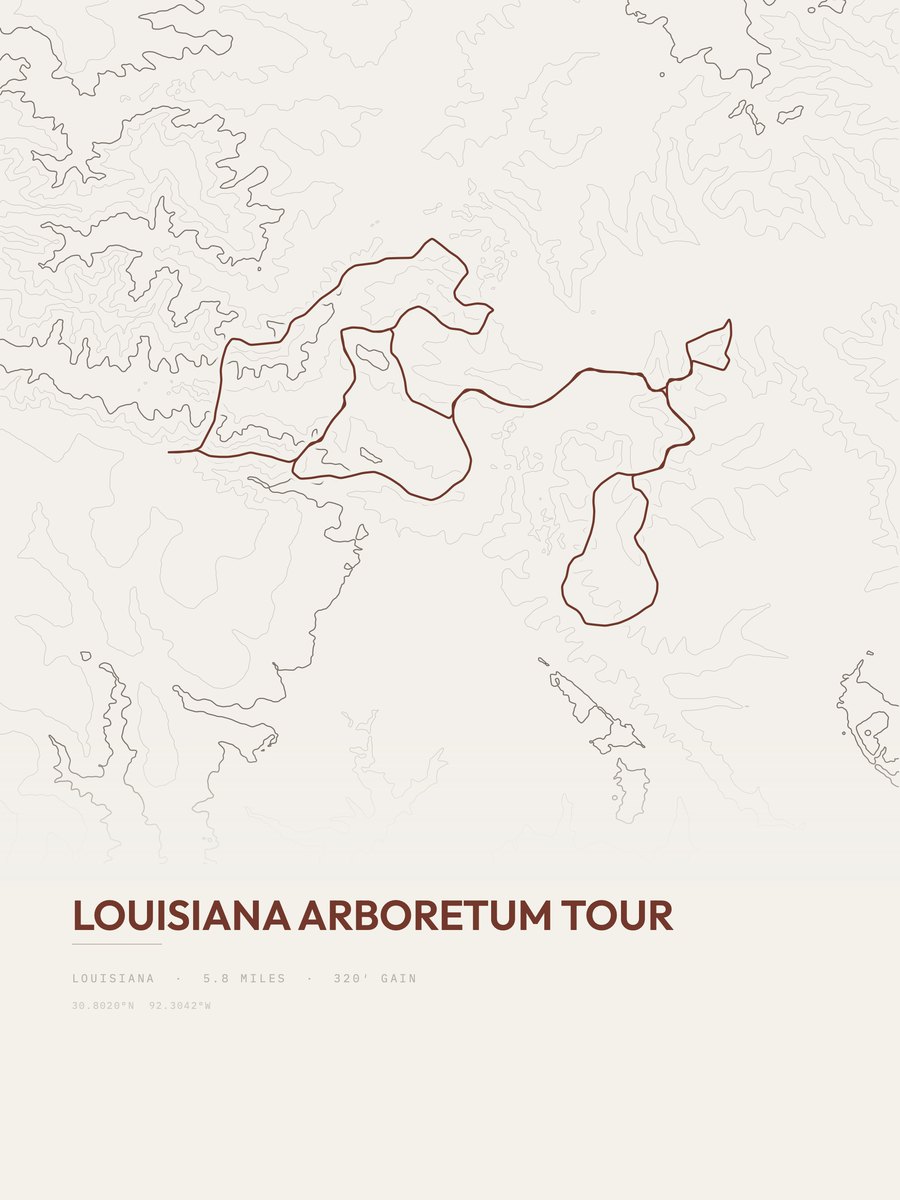 Louisiana Arboretum Tour topographic trail print