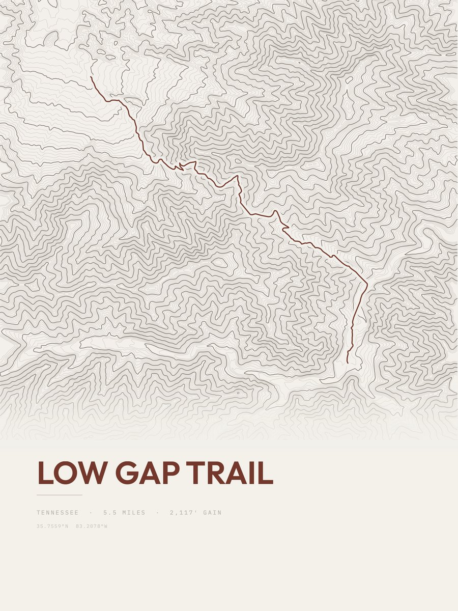 Low Gap Trail topographic trail print