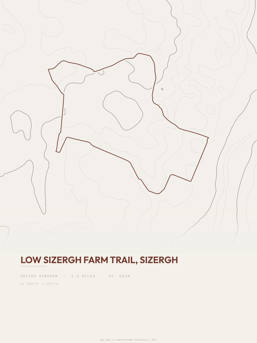 Low Sizergh Farm Trail topographic trail print