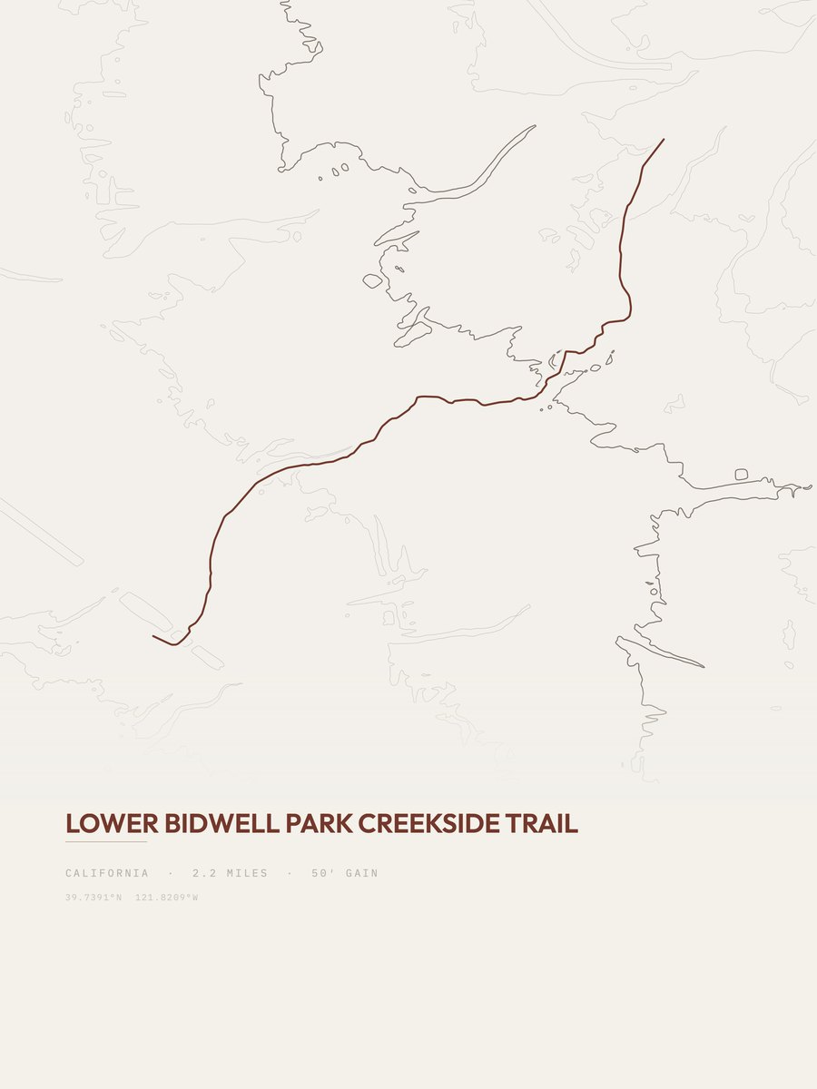 Lower Bidwell Park topographic trail print
