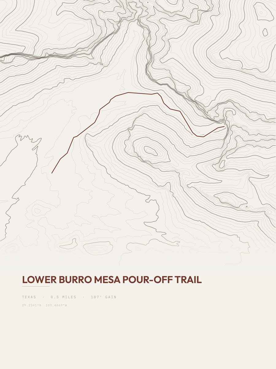 Lower Burro Mesa Pour-Off Trail topographic trail print