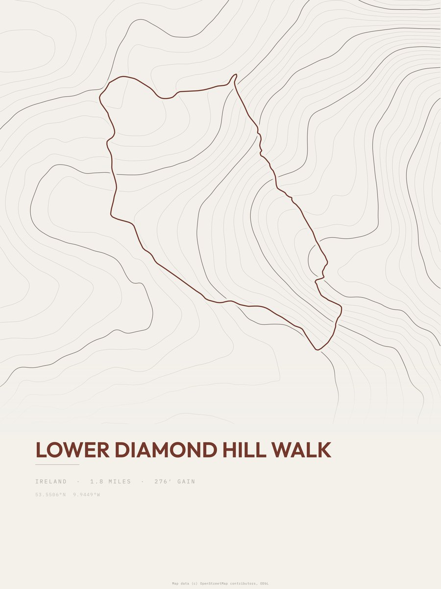 Lower Diamond Hill walk topographic trail print