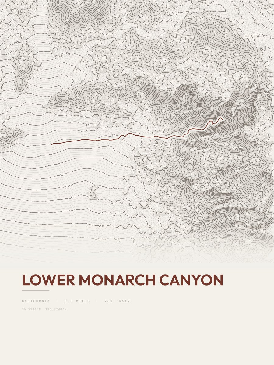 Lower Monarch Canyon topographic trail print