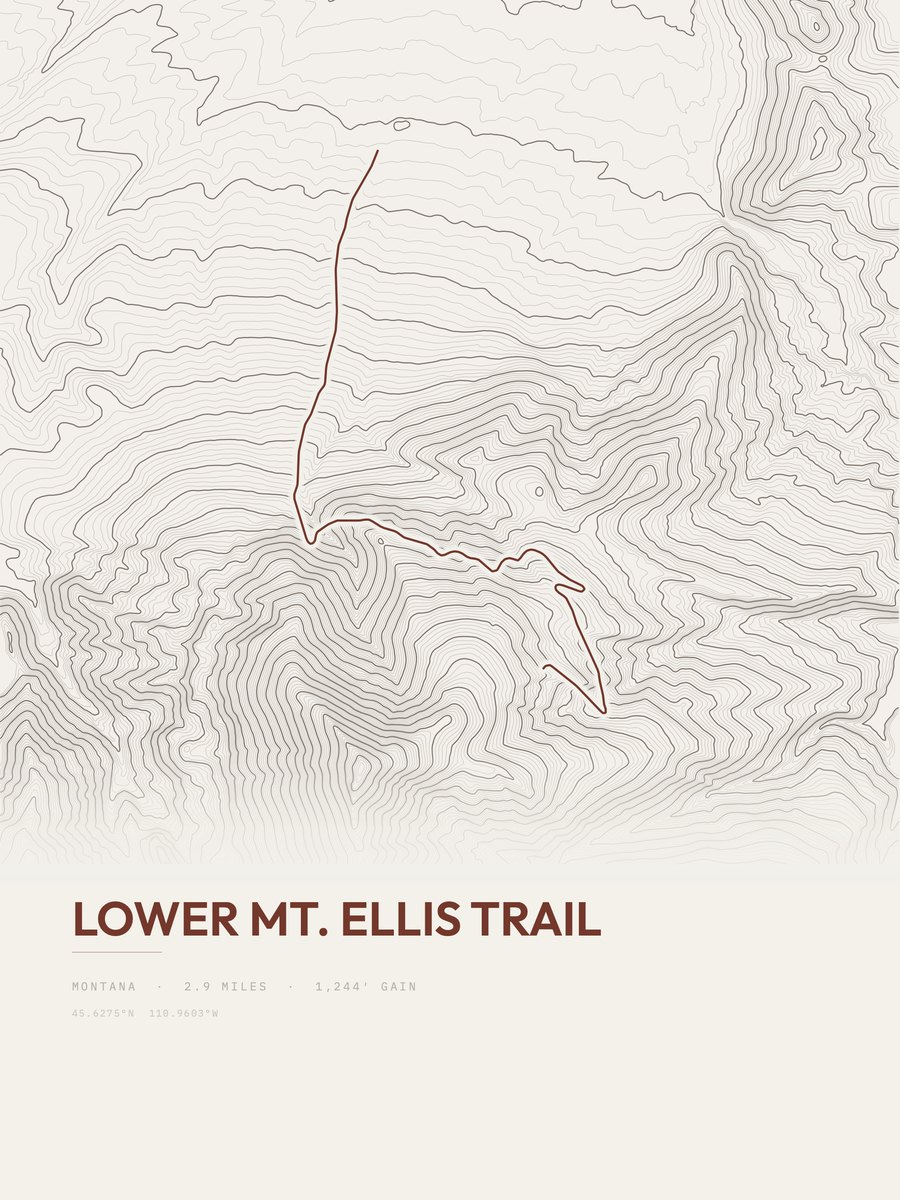 Lower Mount Ellis Trail topographic trail print