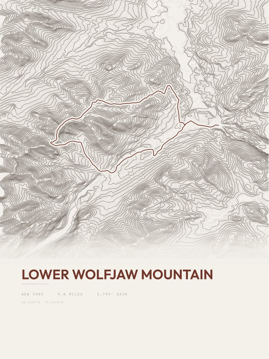 Lower Wolfjaw Mountain topographic trail print