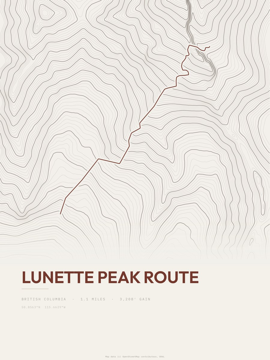 Lunette Peak Route topographic trail print
