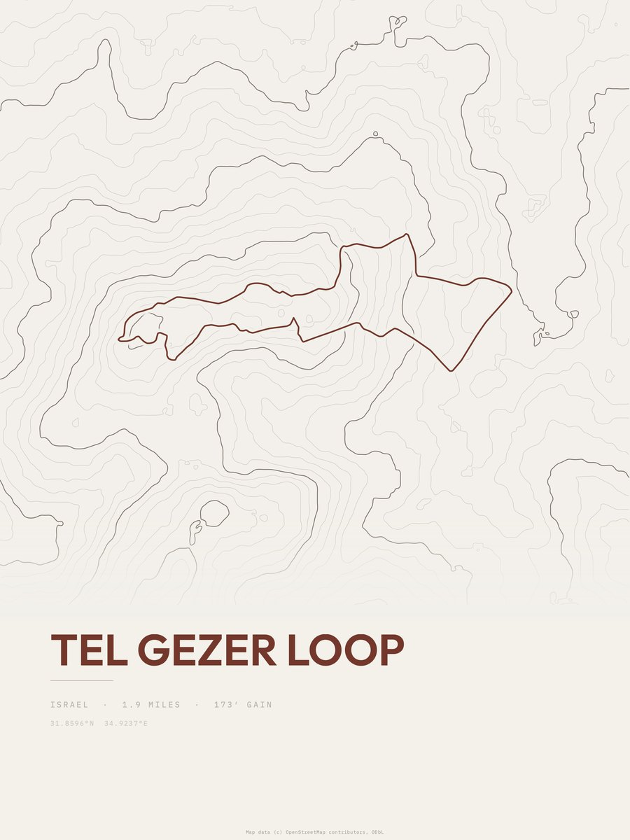 Tel Gezer Loop topographic trail print