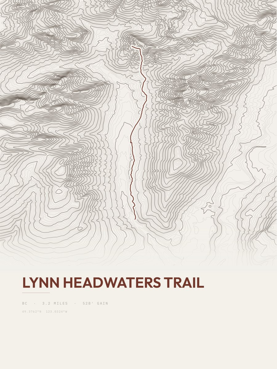 Lynn Headwaters Trail topographic trail print