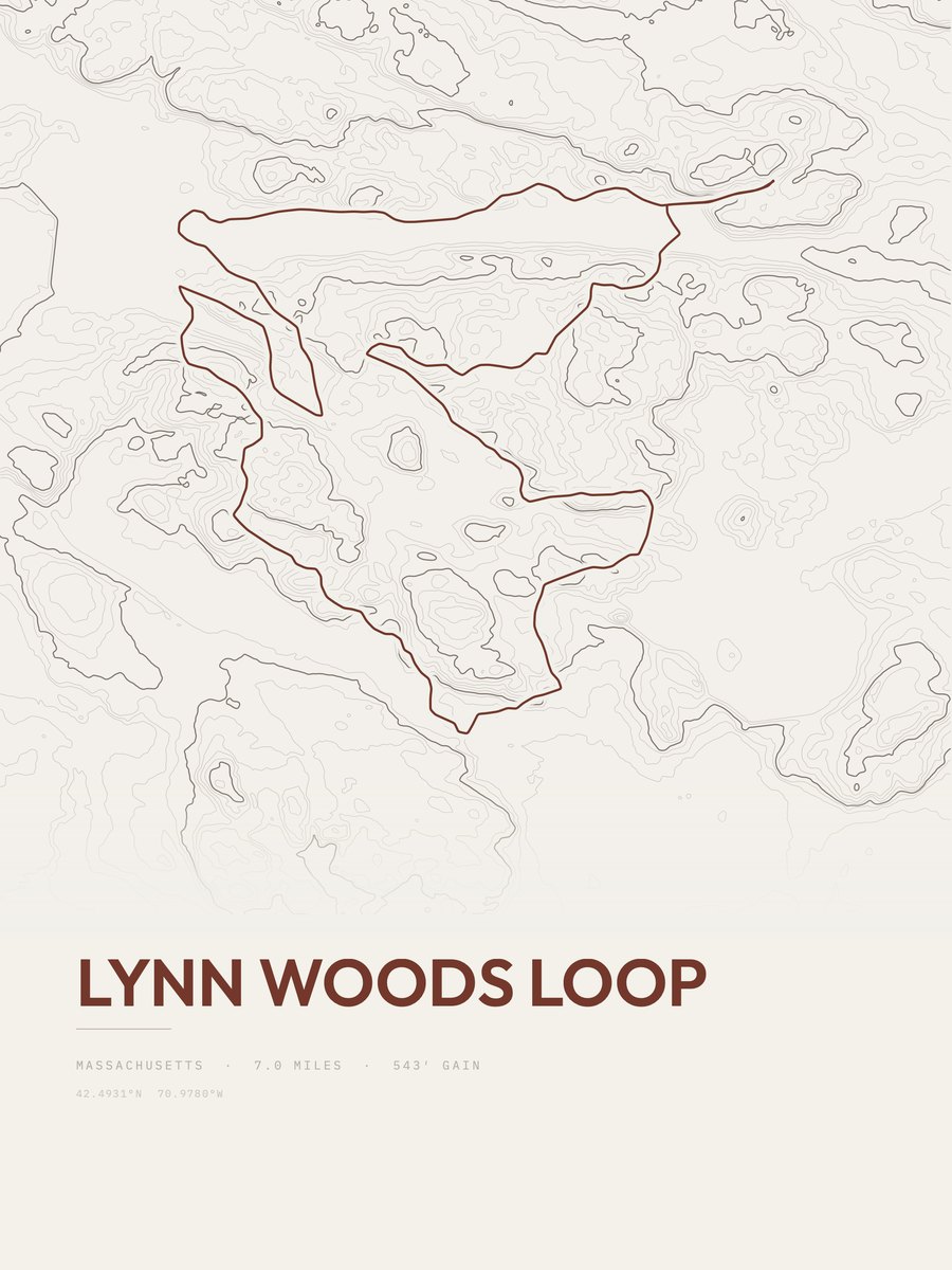 Lynn Woods Loop topographic trail print