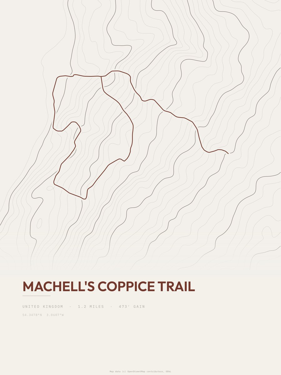 Machell's Coppice Trail topographic trail print