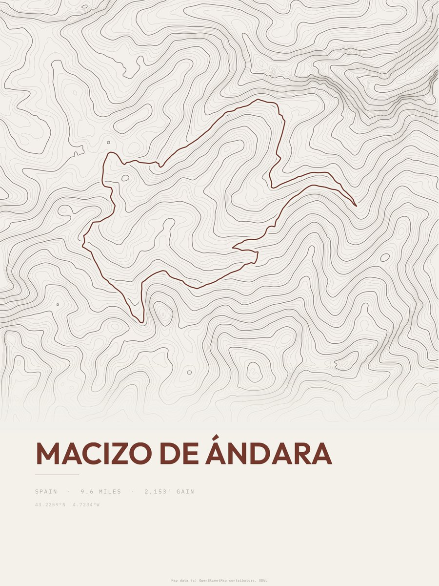 Macizo de Ándara topographic trail print