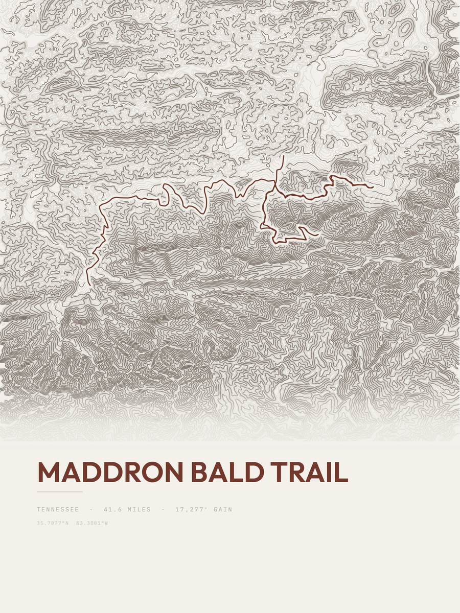 Maddron Bald Trail topographic trail print