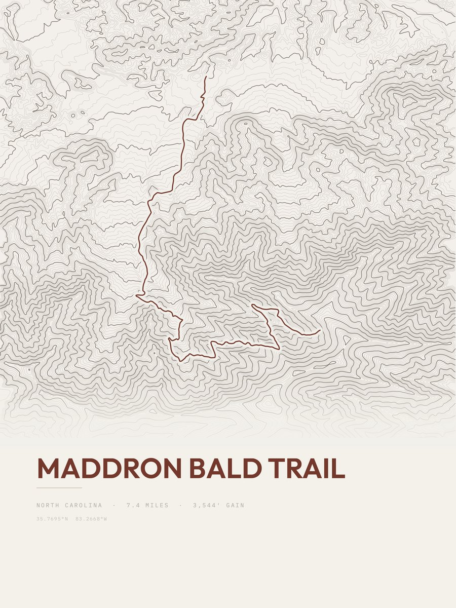 Maddron Bald Trail topographic trail print