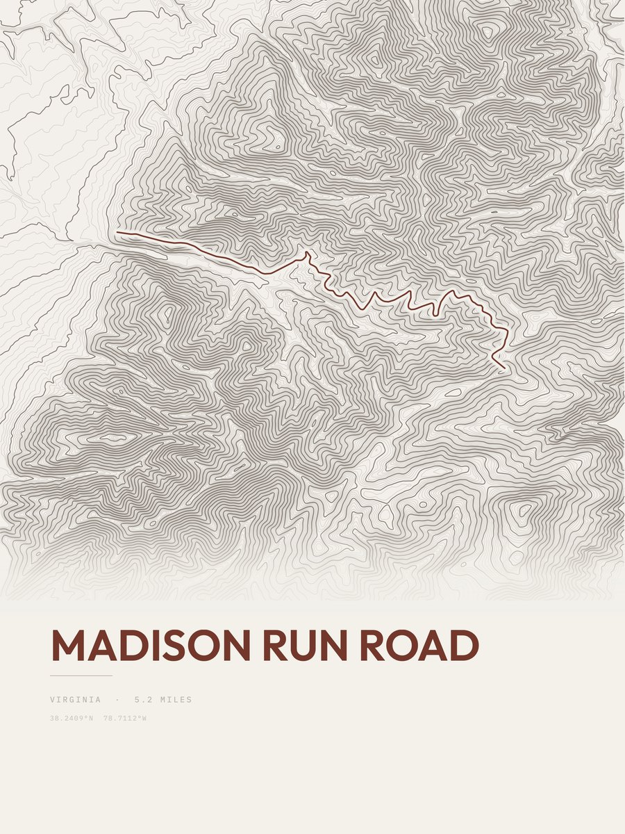 Madison Run Road topographic trail print