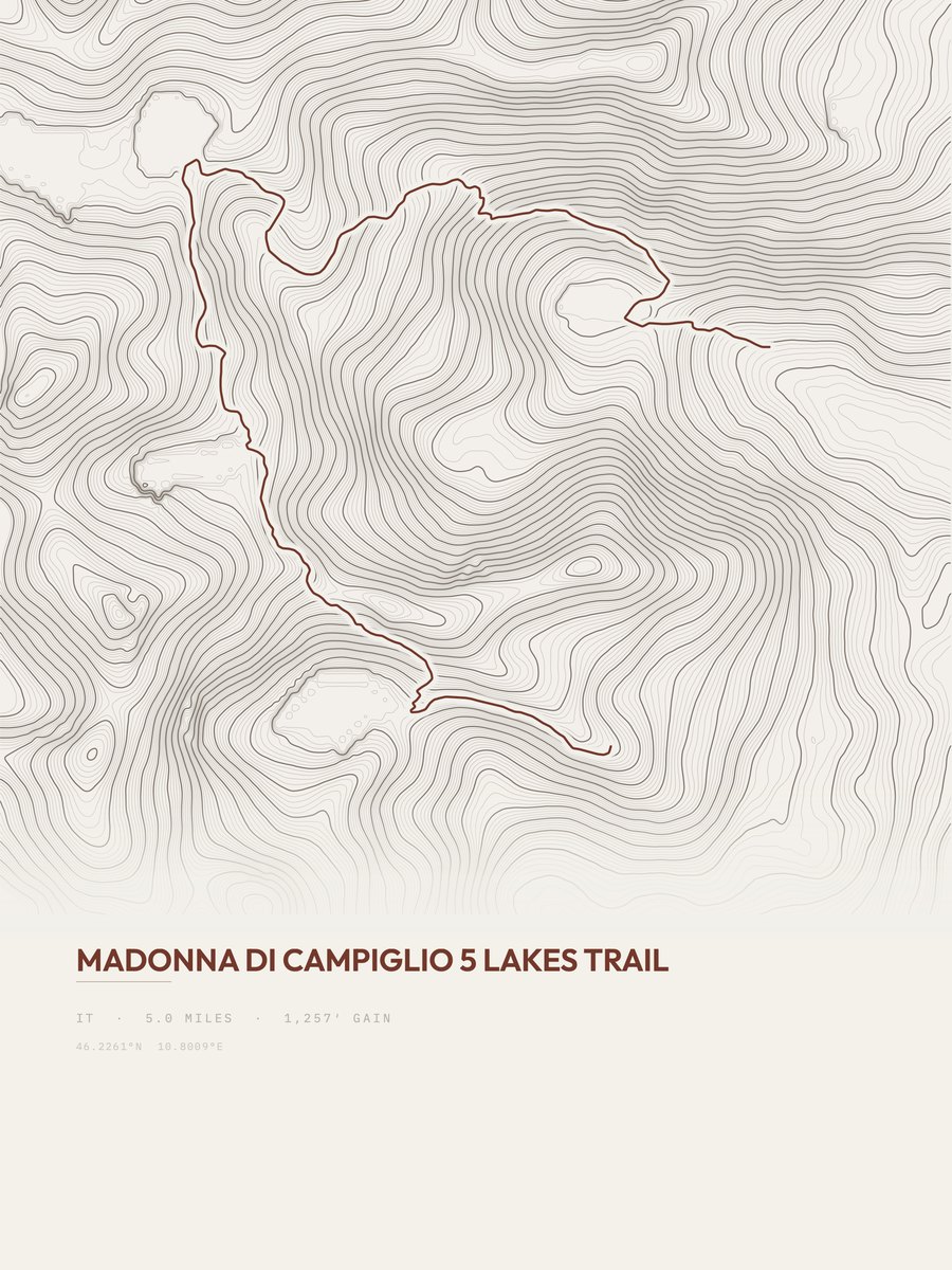 Madonna di Campiglio 5 Lakes topographic trail print