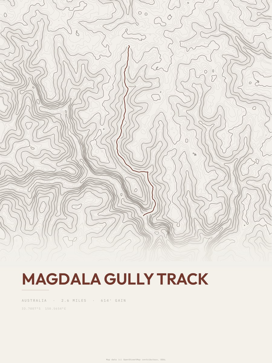 Magdala Gully Track topographic trail print