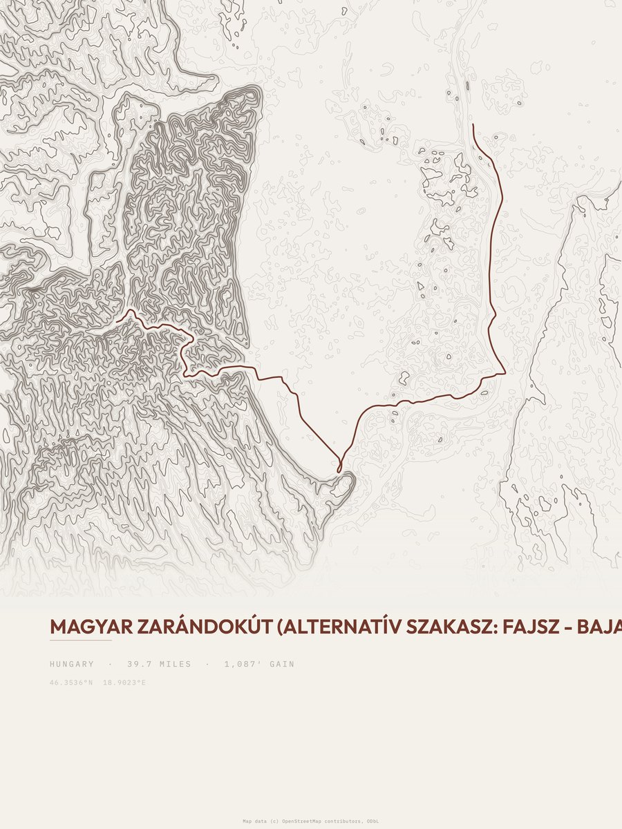 Magyar Zarándokút topographic trail print