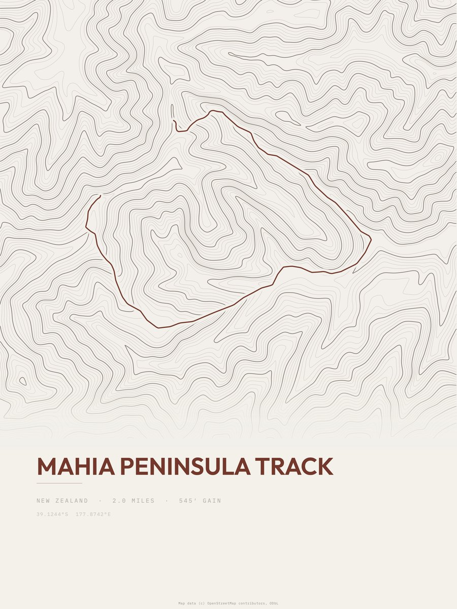 Mahia Peninsula Track topographic trail print