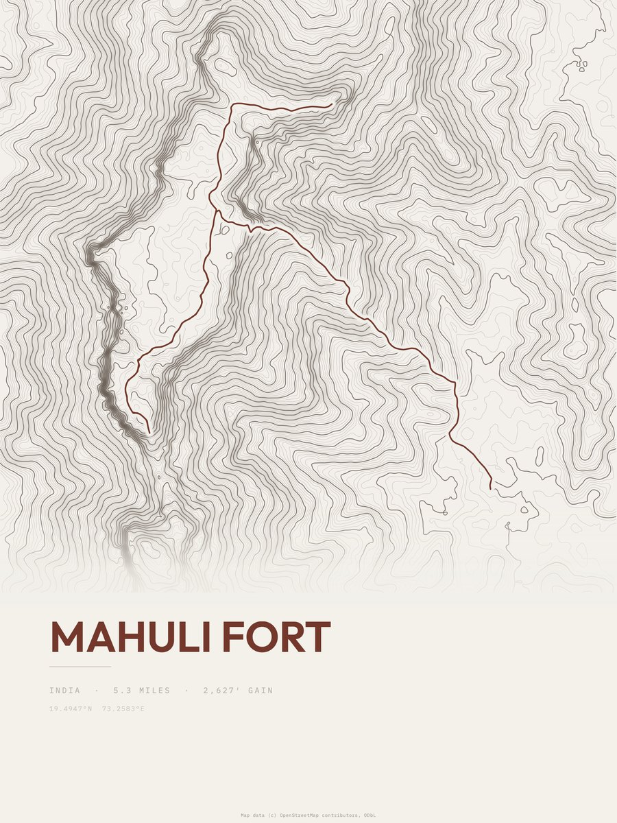 Mahuli Fort topographic trail print