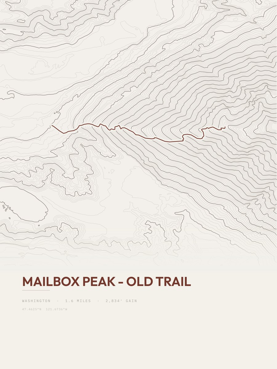 Mailbox Peak - Old Trail Topographic print