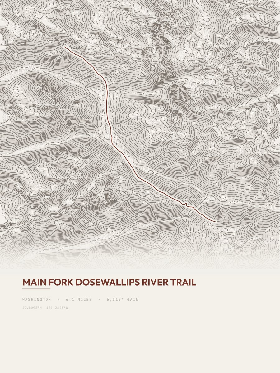 Dosewallips River Trail topographic trail print
